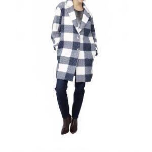 NEW FRANK LYMAN plaid casual winter coat in blue/off white